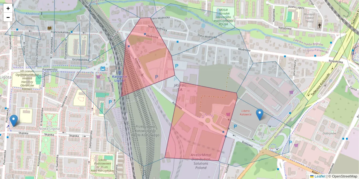 Szczegółowa mapa kodu pocztowego 40-706 z granicami, sąsiednimi kodami pocztowymi i urzędami pocztowymi