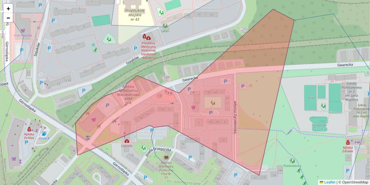 Szczegółowa mapa kodu pocztowego 40-717 z granicami, sąsiednimi kodami pocztowymi i urzędami pocztowymi