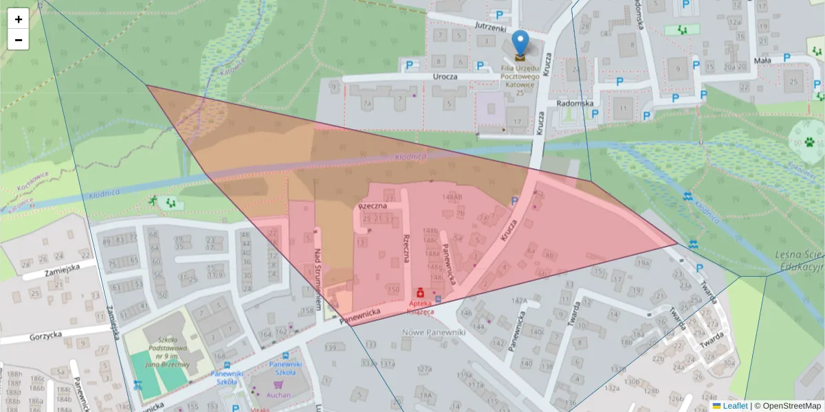 Szczegółowa mapa kodu pocztowego 40-758 z granicami, sąsiednimi kodami pocztowymi i urzędami pocztowymi