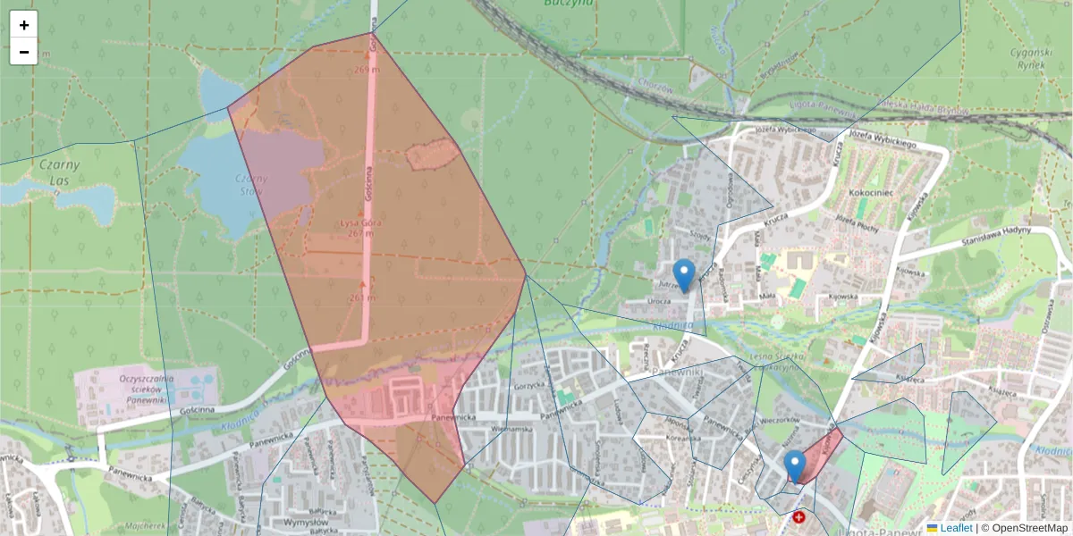 Szczegółowa mapa kodu pocztowego 40-772 z granicami, sąsiednimi kodami pocztowymi i urzędami pocztowymi