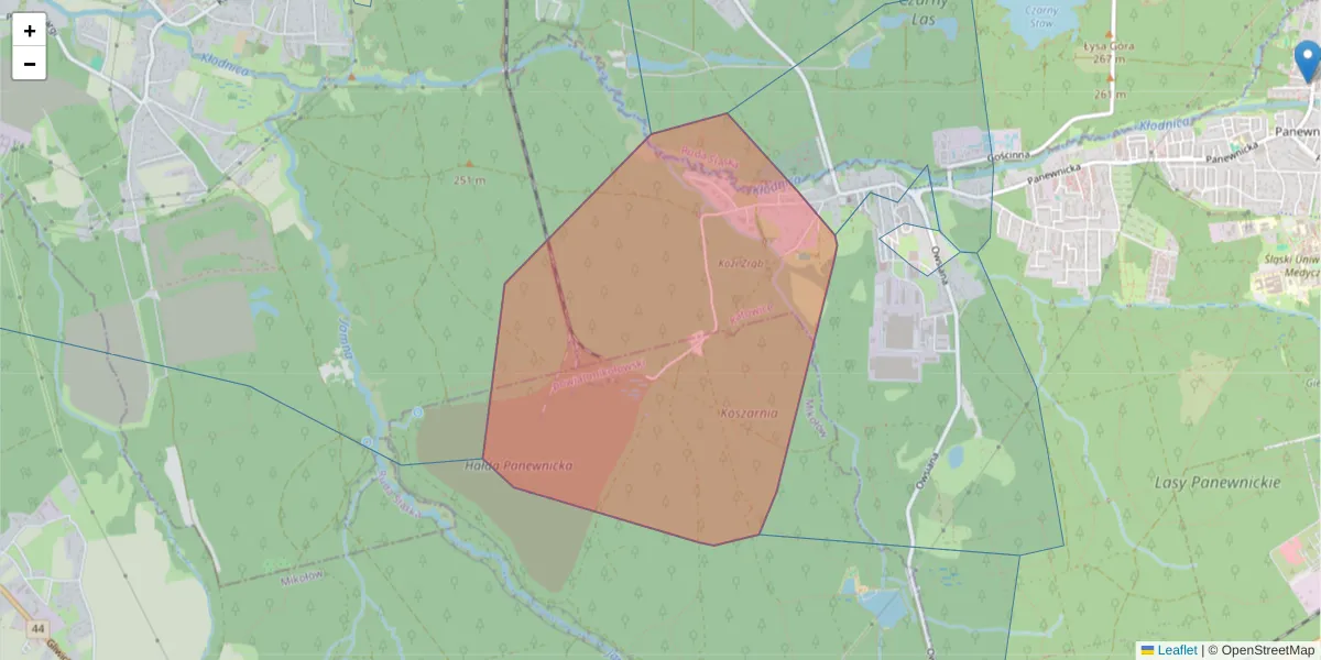 Szczegółowa mapa kodu pocztowego 40-782 z granicami, sąsiednimi kodami pocztowymi i urzędami pocztowymi