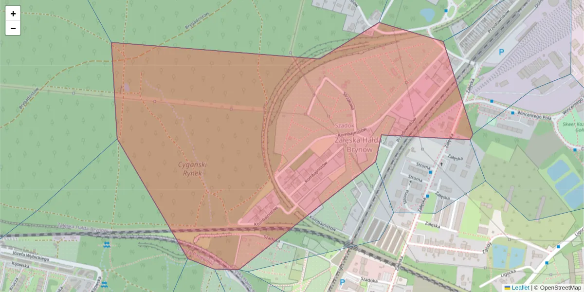Szczegółowa mapa kodu pocztowego 40-804 z granicami, sąsiednimi kodami pocztowymi i urzędami pocztowymi