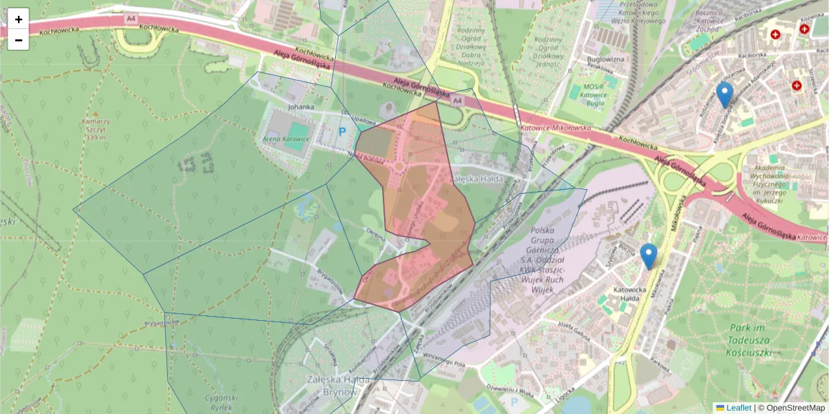 Szczegółowa mapa kodu pocztowego 40-810 z granicami, sąsiednimi kodami pocztowymi i urzędami pocztowymi