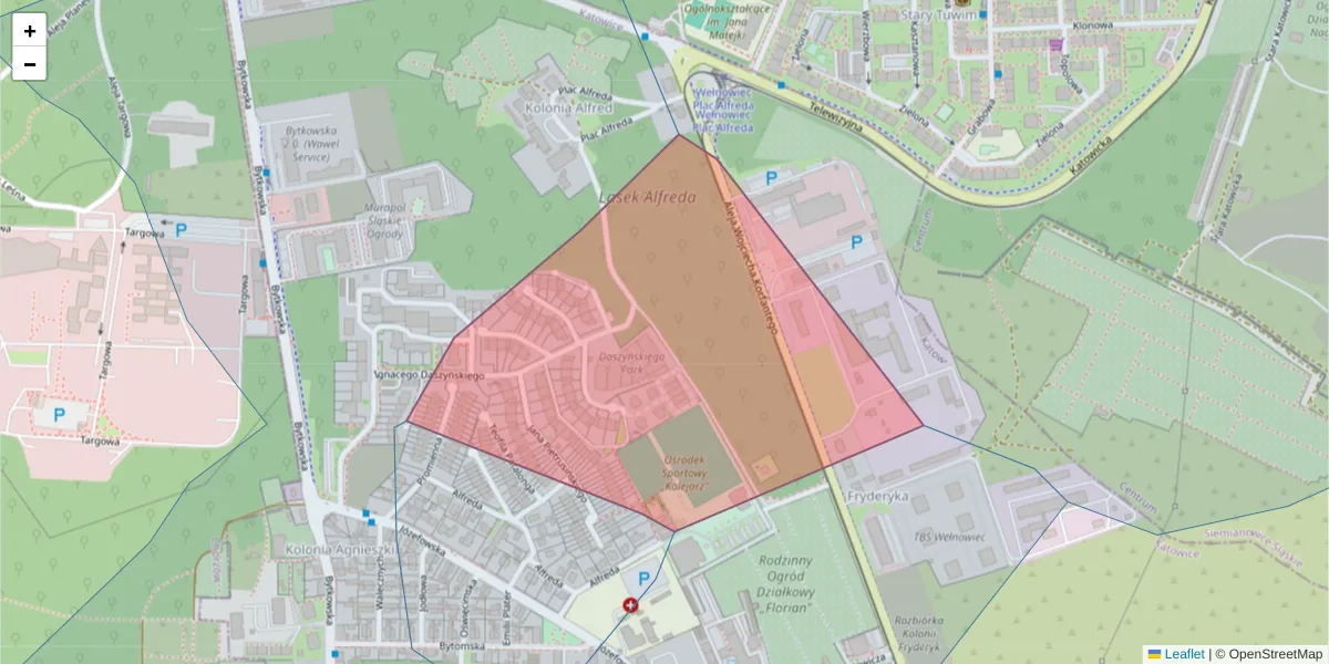 Szczegółowa mapa kodu pocztowego 40-834 z granicami, sąsiednimi kodami pocztowymi i urzędami pocztowymi
