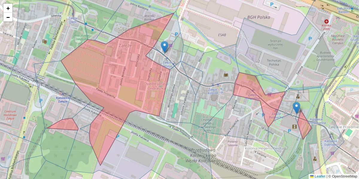 Szczegółowa mapa kodu pocztowego 40-857 z granicami, sąsiednimi kodami pocztowymi i urzędami pocztowymi