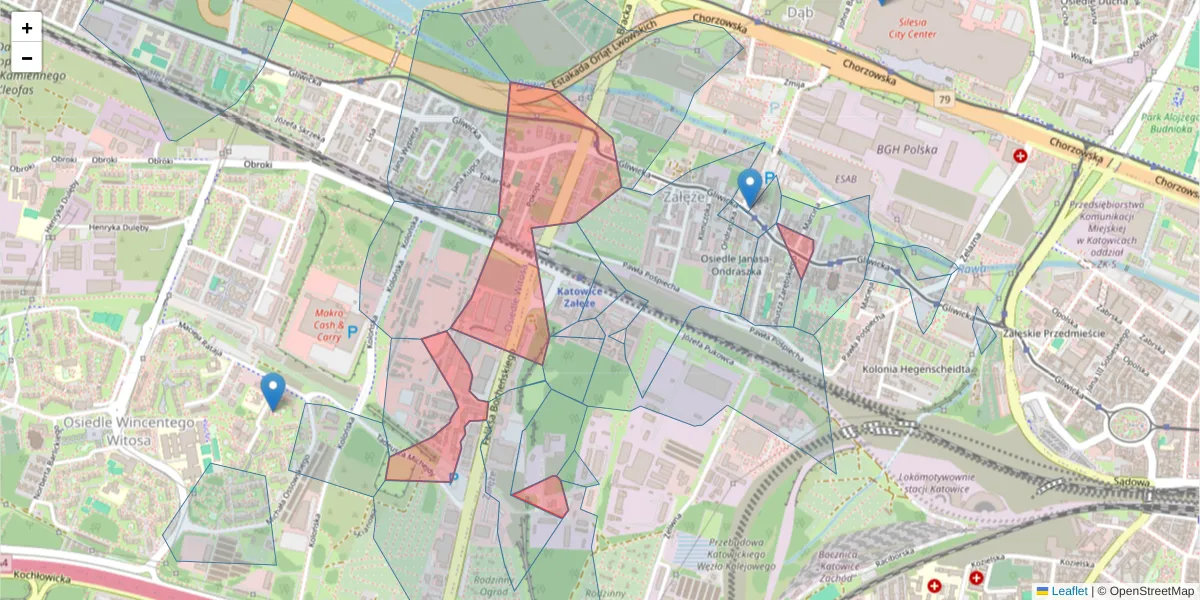 Szczegółowa mapa kodu pocztowego 40-859 z granicami, sąsiednimi kodami pocztowymi i urzędami pocztowymi