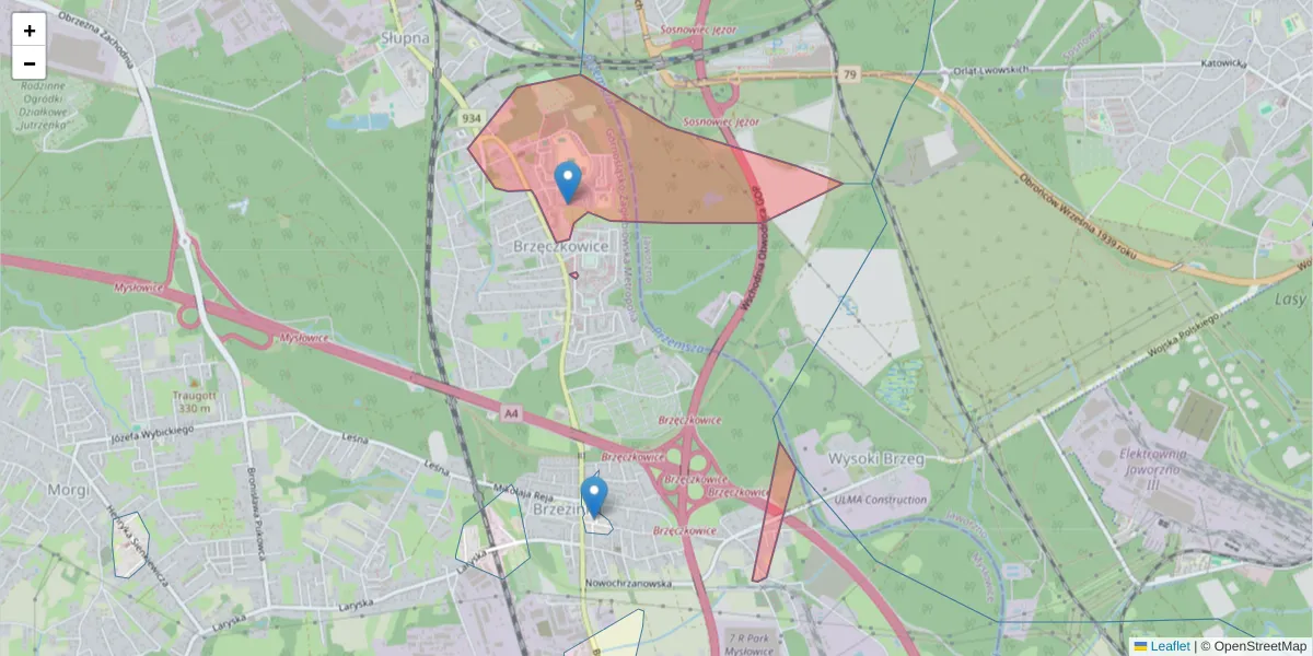 Szczegółowa mapa kodu pocztowego 41-412 z granicami, sąsiednimi kodami pocztowymi i urzędami pocztowymi