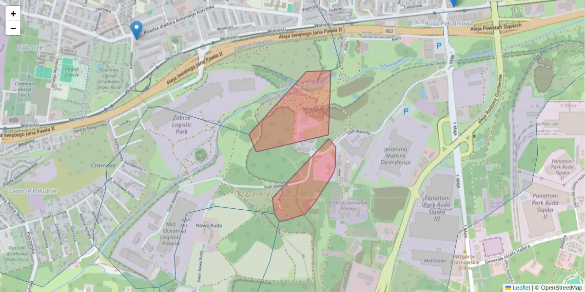 Szczegółowa mapa kodu pocztowego 41-701 z granicami, sąsiednimi kodami pocztowymi i urzędami pocztowymi