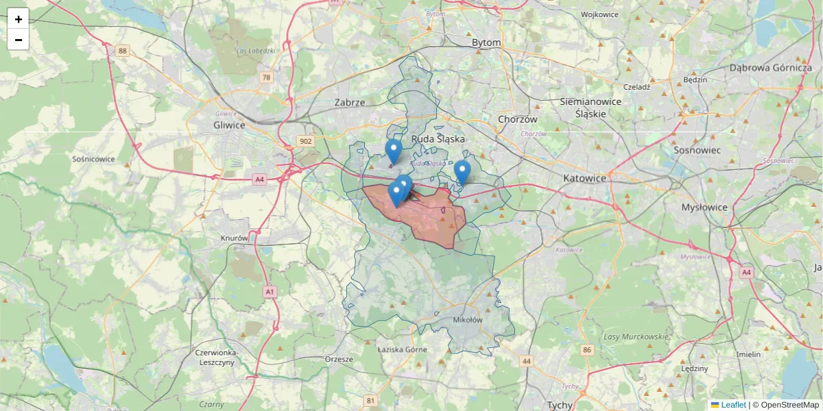 Szczegółowa mapa kodu pocztowego 41-706 z granicami, sąsiednimi kodami pocztowymi i urzędami pocztowymi