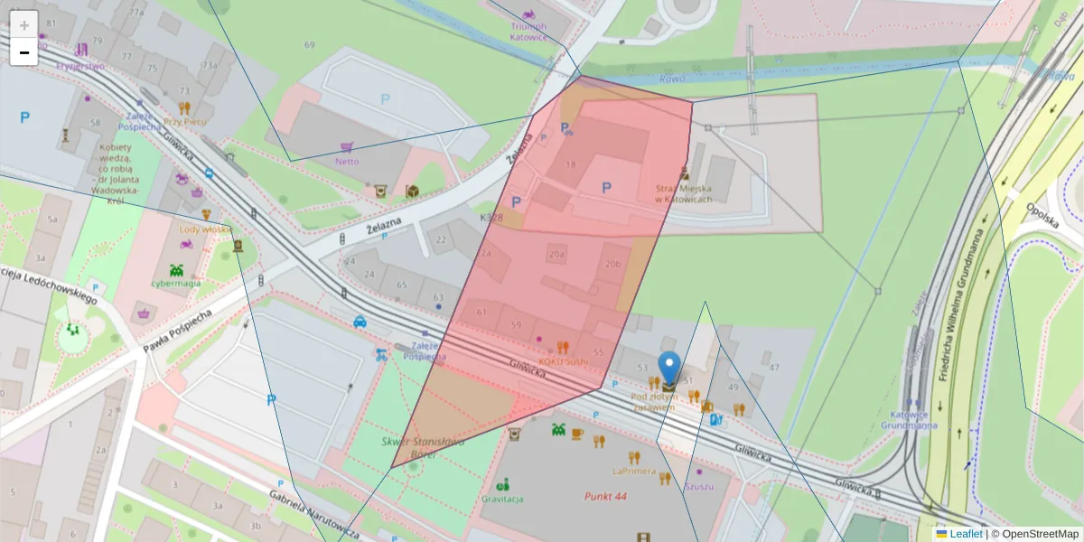 Szczegółowa mapa kodu pocztowego 41-853 z granicami, sąsiednimi kodami pocztowymi i urzędami pocztowymi
