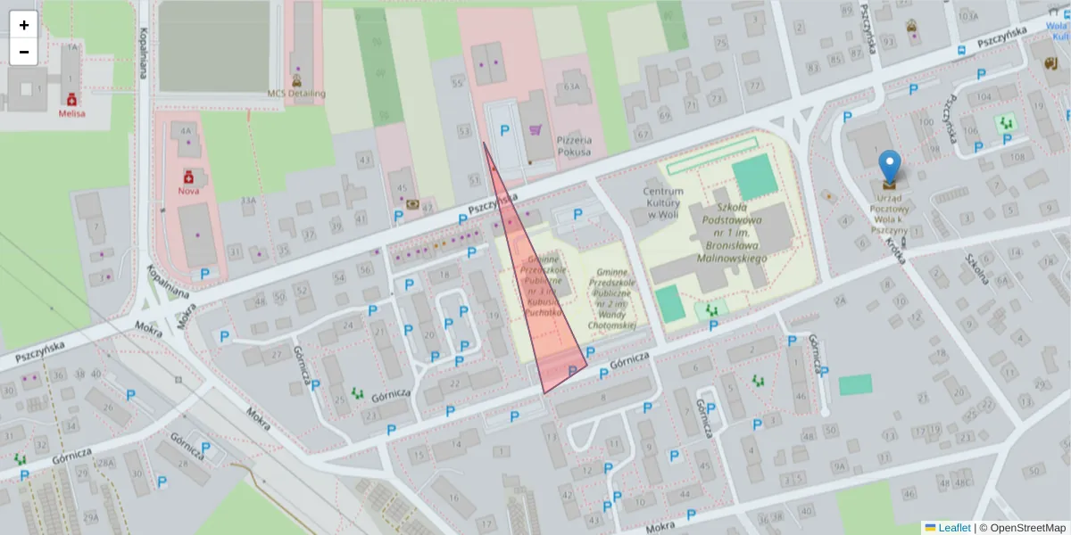 Szczegółowa mapa kodu pocztowego 42-225 z granicami, sąsiednimi kodami pocztowymi i urzędami pocztowymi