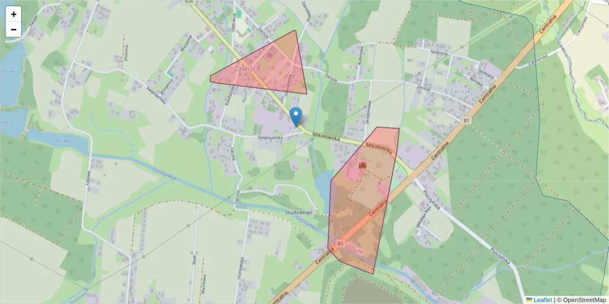 Szczegółowa mapa kodu pocztowego 43-187 z granicami, sąsiednimi kodami pocztowymi i urzędami pocztowymi