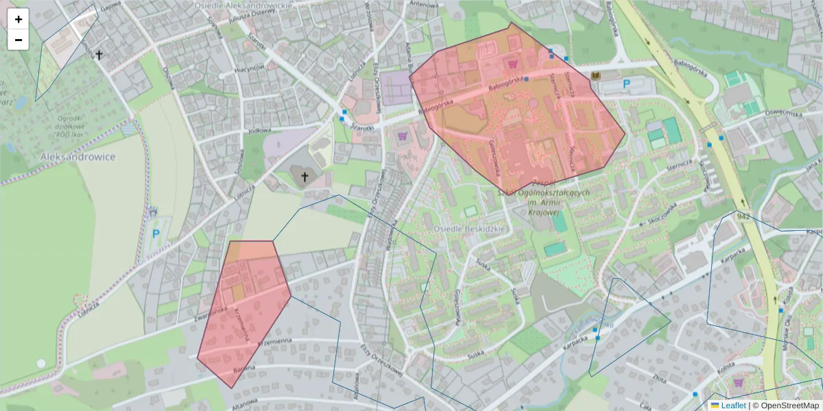 Szczegółowa mapa kodu pocztowego 43-308 z granicami, sąsiednimi kodami pocztowymi i urzędami pocztowymi