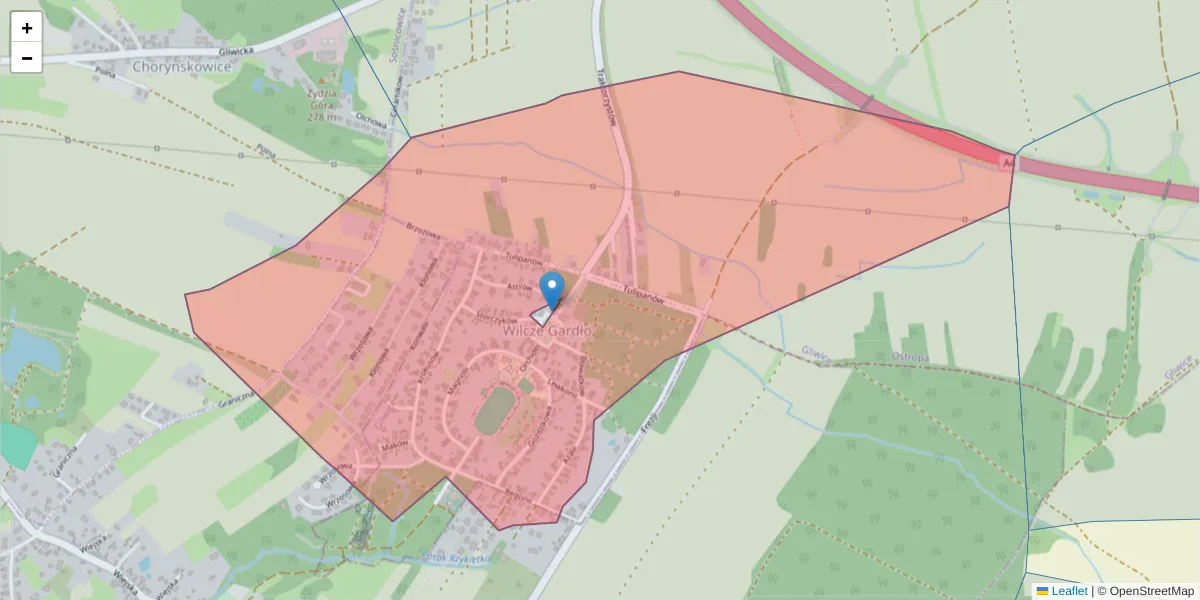 Szczegółowa mapa kodu pocztowego 44-152 z granicami, sąsiednimi kodami pocztowymi i urzędami pocztowymi