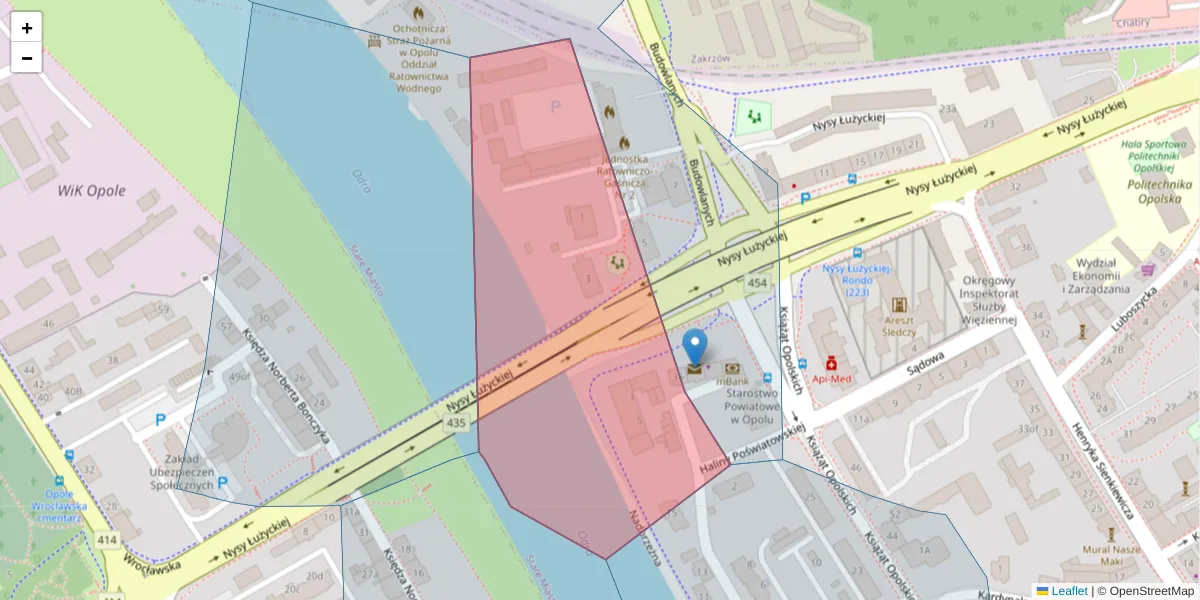 Szczegółowa mapa kodu pocztowego 45-002 z granicami, sąsiednimi kodami pocztowymi i urzędami pocztowymi
