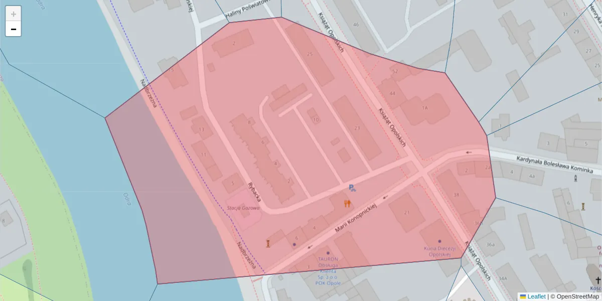 Szczegółowa mapa kodu pocztowego 45-003 z granicami, sąsiednimi kodami pocztowymi i urzędami pocztowymi