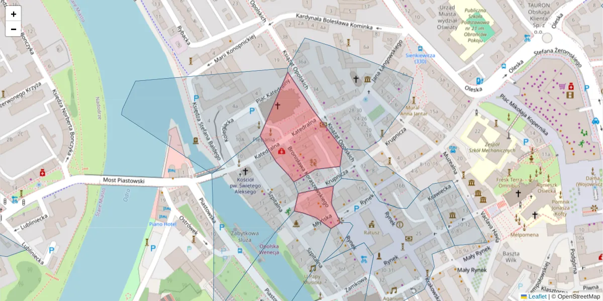Szczegółowa mapa kodu pocztowego 45-011 z granicami, sąsiednimi kodami pocztowymi i urzędami pocztowymi