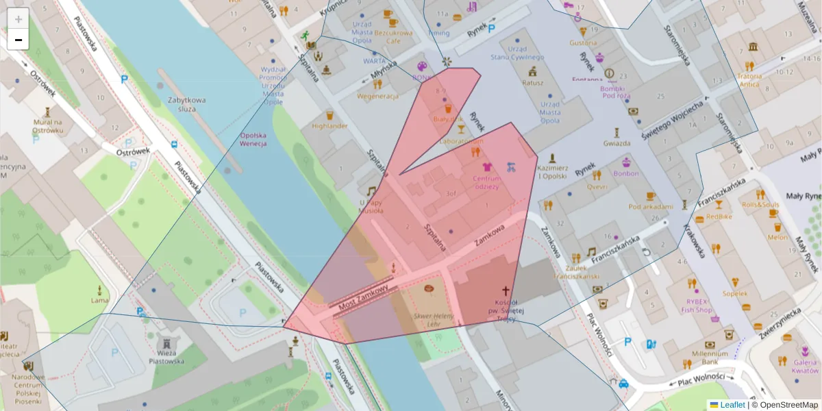 Szczegółowa mapa kodu pocztowego 45-016 z granicami, sąsiednimi kodami pocztowymi i urzędami pocztowymi