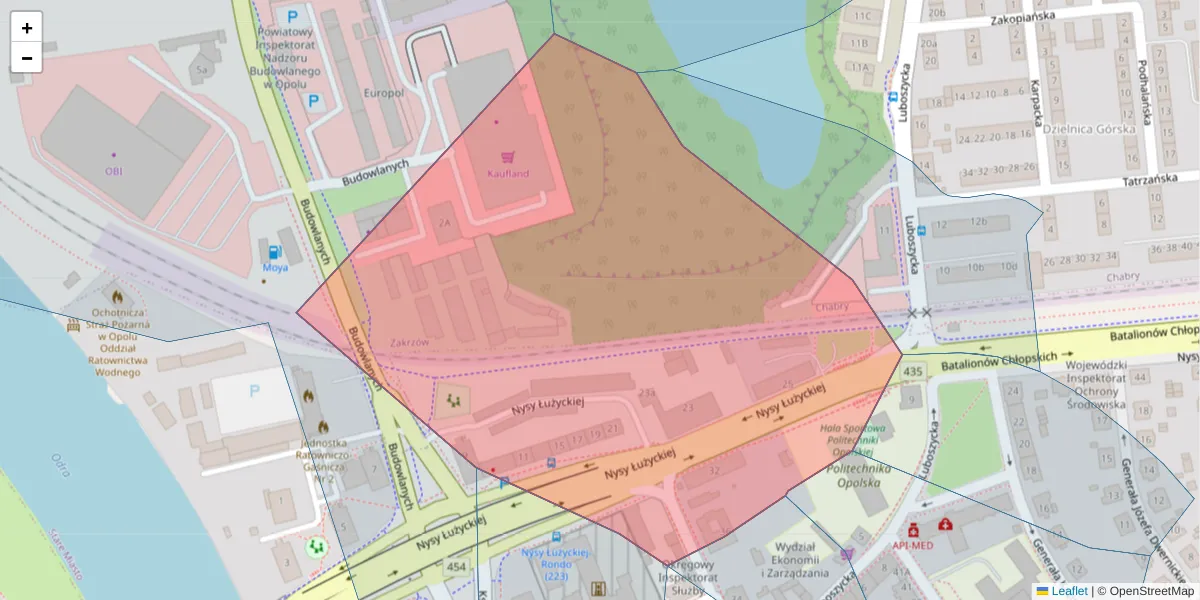 Szczegółowa mapa kodu pocztowego 45-034 z granicami, sąsiednimi kodami pocztowymi i urzędami pocztowymi