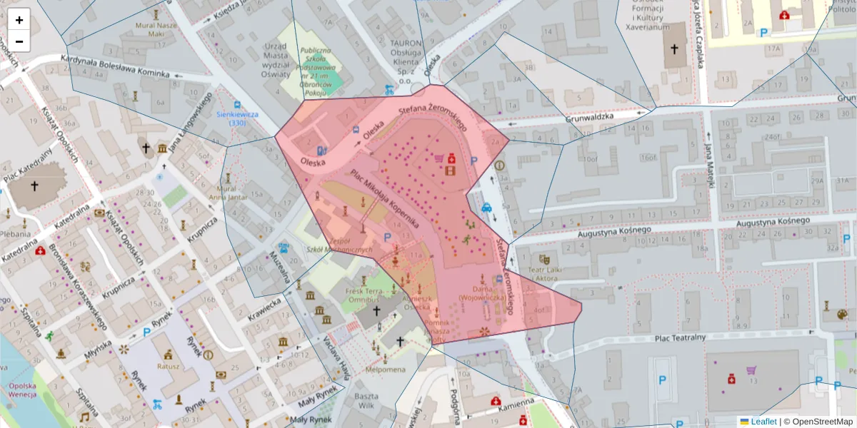 Szczegółowa mapa kodu pocztowego 45-040 z granicami, sąsiednimi kodami pocztowymi i urzędami pocztowymi