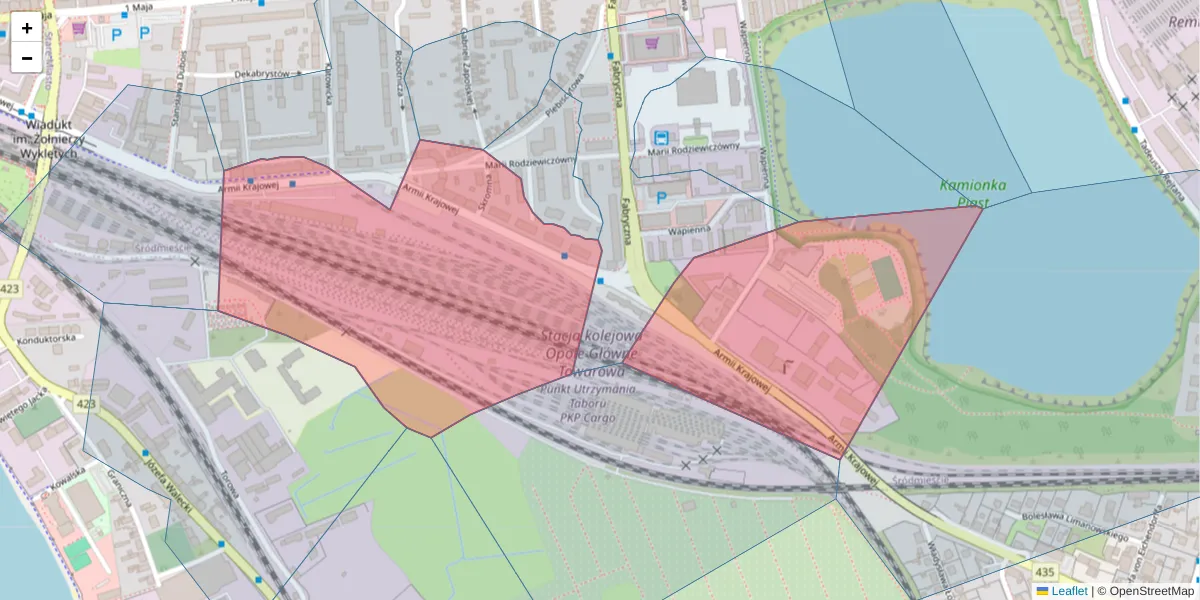 Szczegółowa mapa kodu pocztowego 45-071 z granicami, sąsiednimi kodami pocztowymi i urzędami pocztowymi