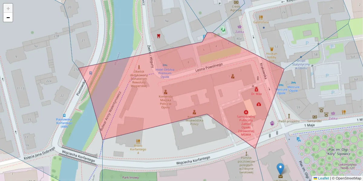 Szczegółowa mapa kodu pocztowego 45-078 z granicami, sąsiednimi kodami pocztowymi i urzędami pocztowymi