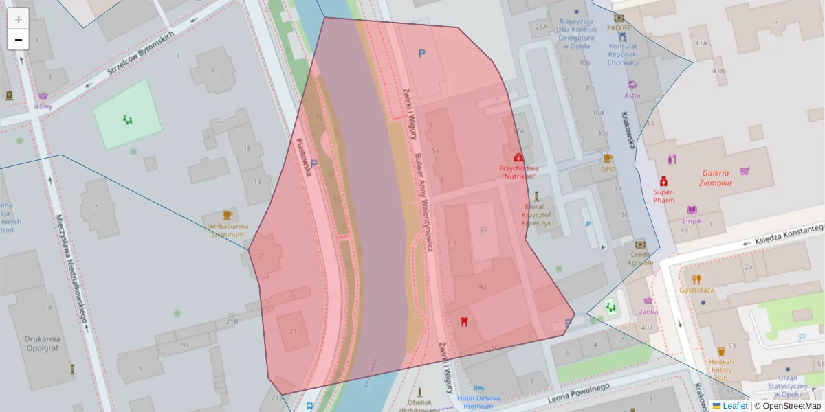 Szczegółowa mapa kodu pocztowego 45-080 z granicami, sąsiednimi kodami pocztowymi i urzędami pocztowymi