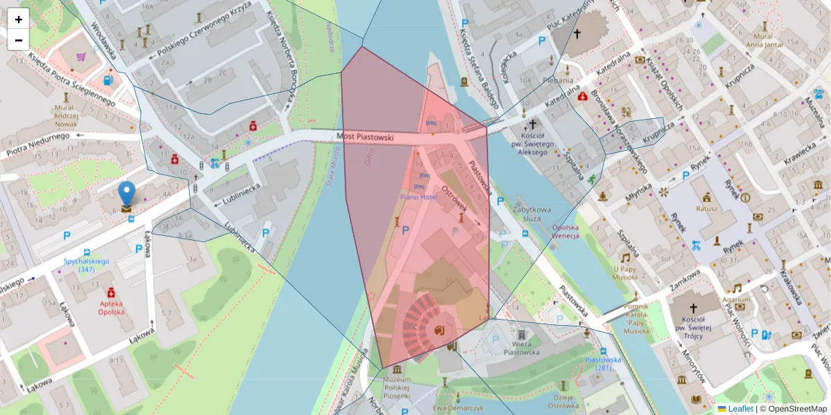 Szczegółowa mapa kodu pocztowego 45-088 z granicami, sąsiednimi kodami pocztowymi i urzędami pocztowymi