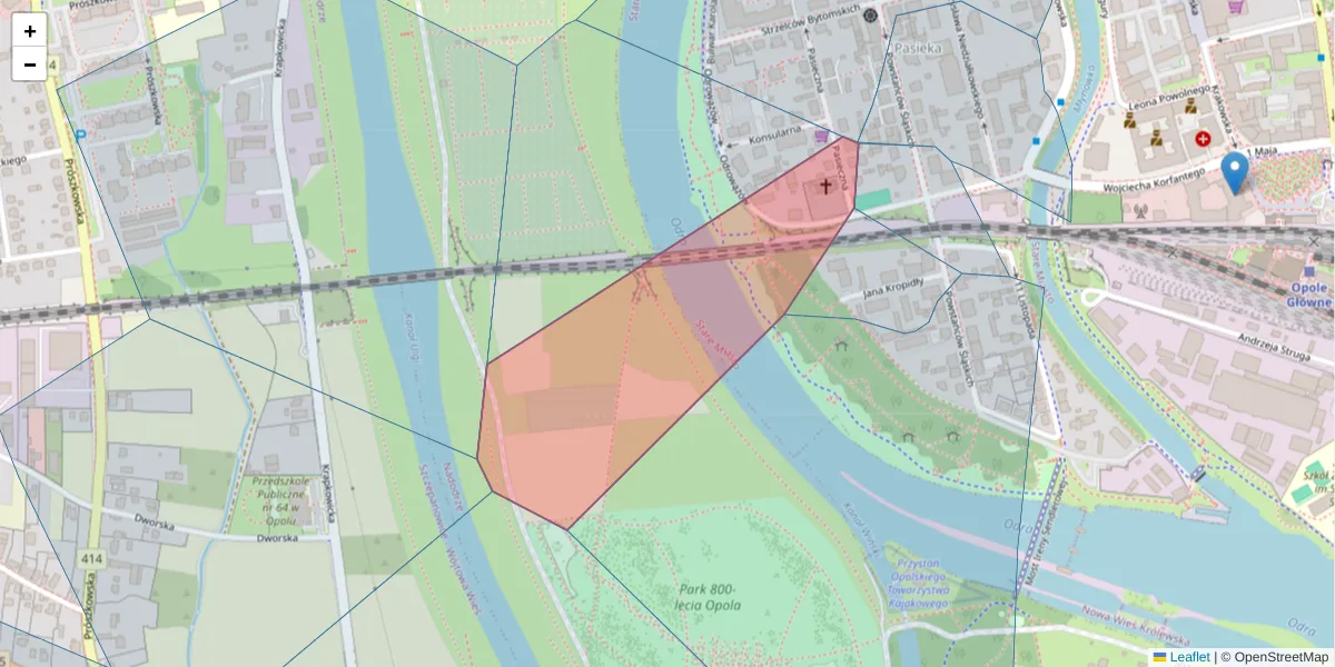 Szczegółowa mapa kodu pocztowego 45-089 z granicami, sąsiednimi kodami pocztowymi i urzędami pocztowymi