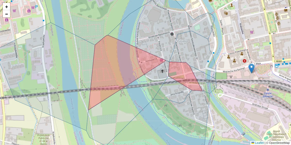 Szczegółowa mapa kodu pocztowego 45-090 z granicami, sąsiednimi kodami pocztowymi i urzędami pocztowymi