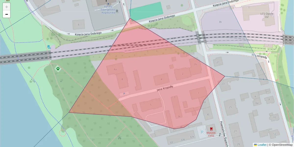Szczegółowa mapa kodu pocztowego 45-092 z granicami, sąsiednimi kodami pocztowymi i urzędami pocztowymi
