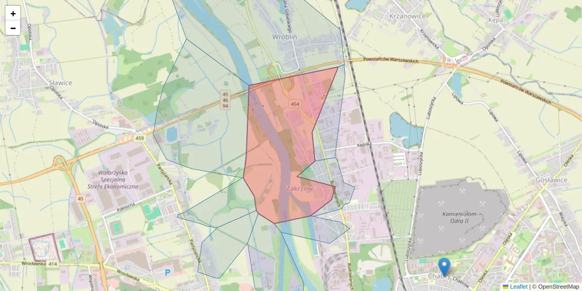 Szczegółowa mapa kodu pocztowego 45-109 z granicami, sąsiednimi kodami pocztowymi i urzędami pocztowymi