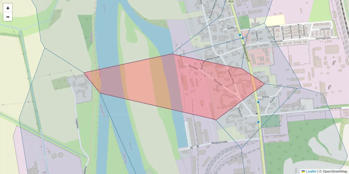 Szczegółowa mapa kodu pocztowego 45-116 z granicami, sąsiednimi kodami pocztowymi i urzędami pocztowymi