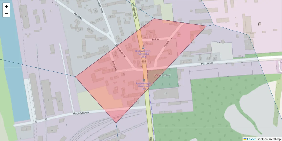 Szczegółowa mapa kodu pocztowego 45-118 z granicami, sąsiednimi kodami pocztowymi i urzędami pocztowymi