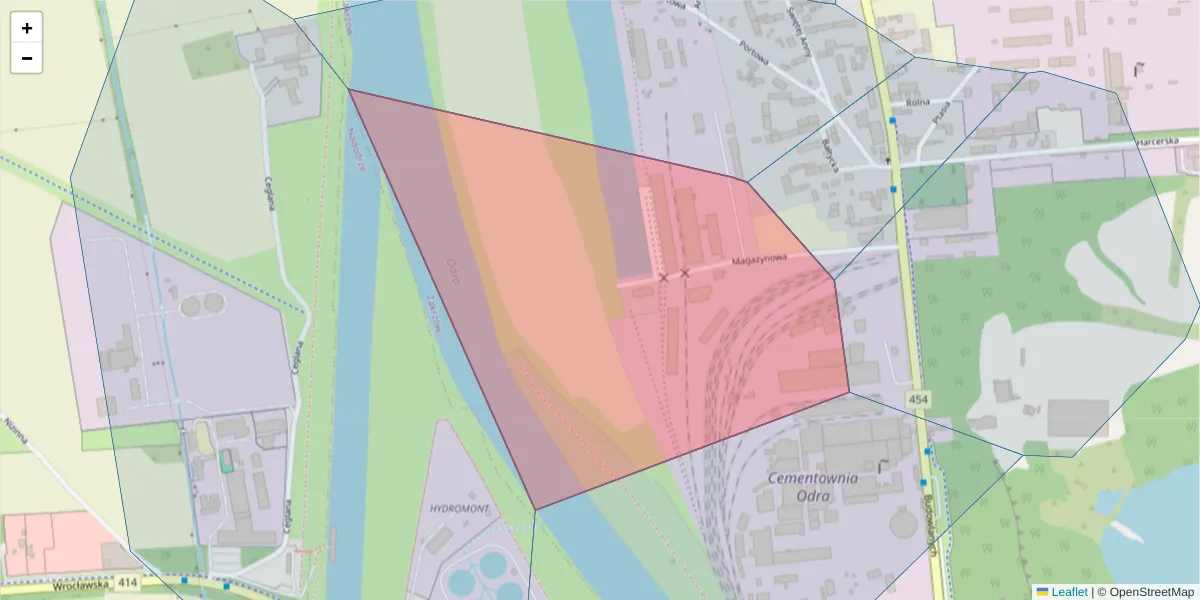 Szczegółowa mapa kodu pocztowego 45-119 z granicami, sąsiednimi kodami pocztowymi i urzędami pocztowymi