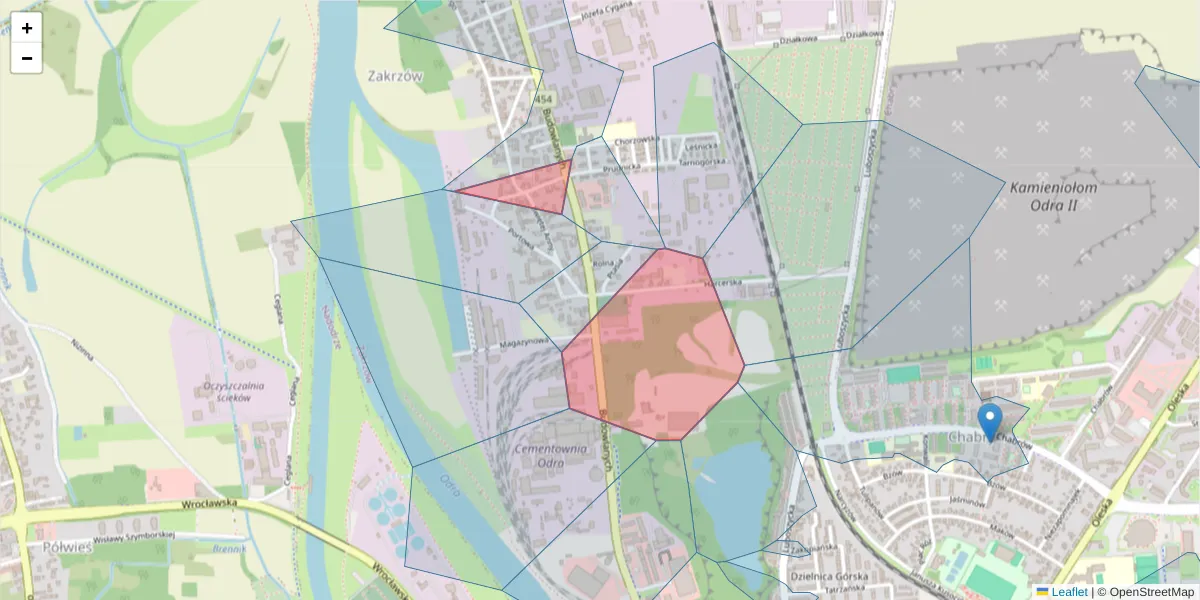 Szczegółowa mapa kodu pocztowego 45-121 z granicami, sąsiednimi kodami pocztowymi i urzędami pocztowymi