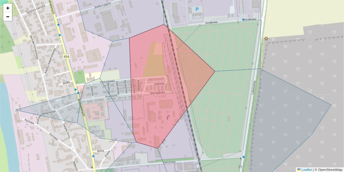 Szczegółowa mapa kodu pocztowego 45-137 z granicami, sąsiednimi kodami pocztowymi i urzędami pocztowymi