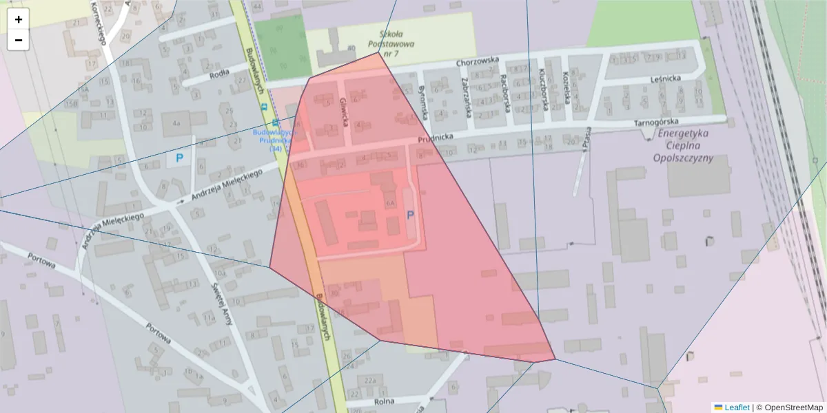 Szczegółowa mapa kodu pocztowego 45-138 z granicami, sąsiednimi kodami pocztowymi i urzędami pocztowymi