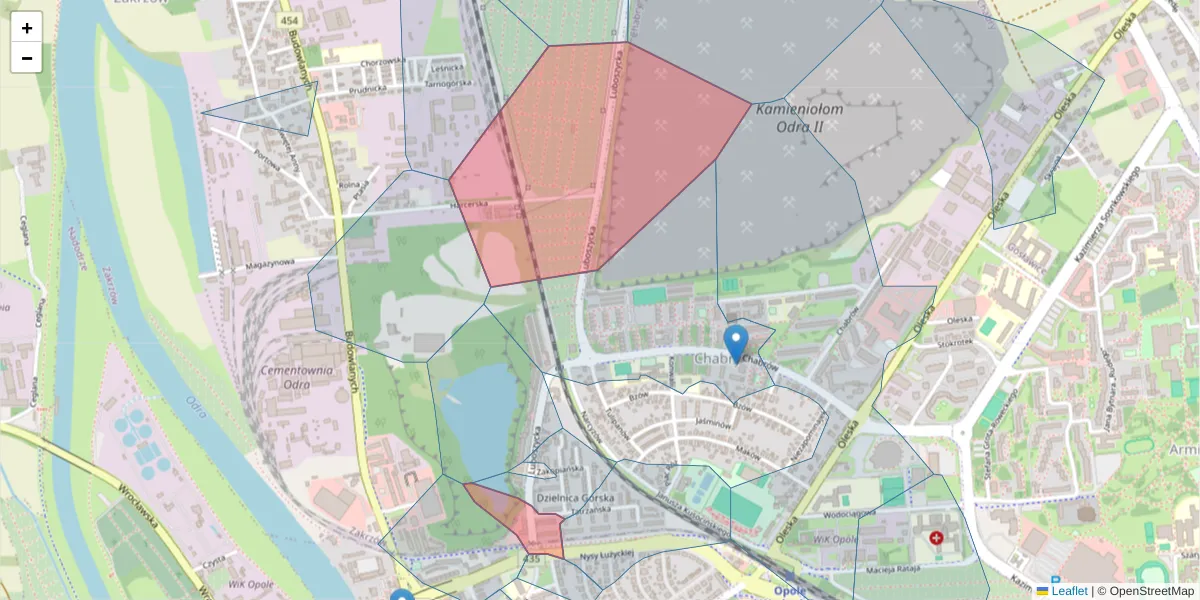 Szczegółowa mapa kodu pocztowego 45-215 z granicami, sąsiednimi kodami pocztowymi i urzędami pocztowymi