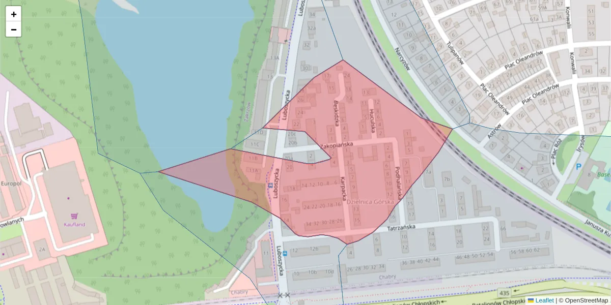 Szczegółowa mapa kodu pocztowego 45-218 z granicami, sąsiednimi kodami pocztowymi i urzędami pocztowymi