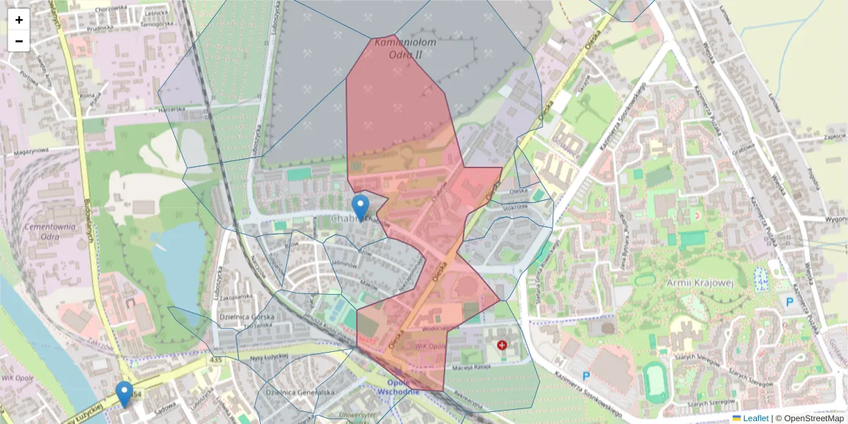 Szczegółowa mapa kodu pocztowego 45-222 z granicami, sąsiednimi kodami pocztowymi i urzędami pocztowymi