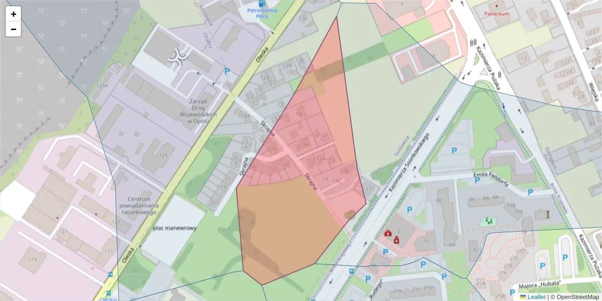 Szczegółowa mapa kodu pocztowego 45-232 z granicami, sąsiednimi kodami pocztowymi i urzędami pocztowymi