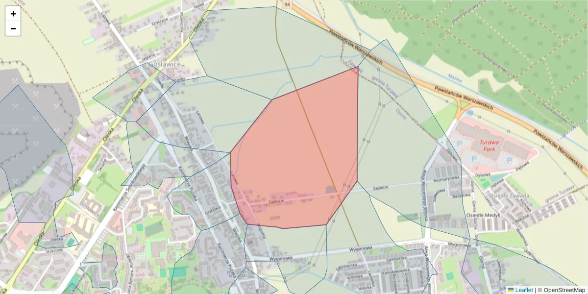 Szczegółowa mapa kodu pocztowego 45-238 z granicami, sąsiednimi kodami pocztowymi i urzędami pocztowymi