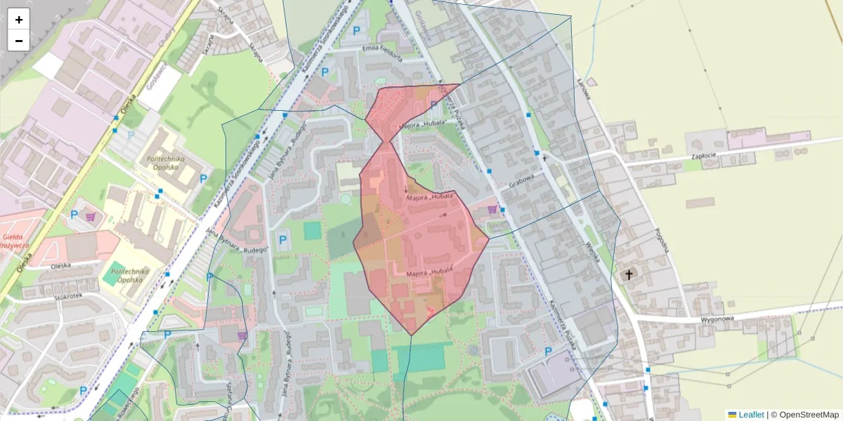 Szczegółowa mapa kodu pocztowego 45-266 z granicami, sąsiednimi kodami pocztowymi i urzędami pocztowymi
