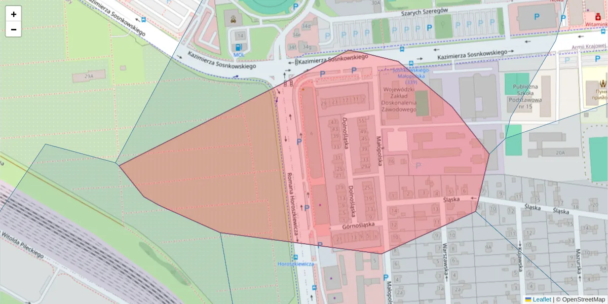 Szczegółowa mapa kodu pocztowego 45-272 z granicami, sąsiednimi kodami pocztowymi i urzędami pocztowymi