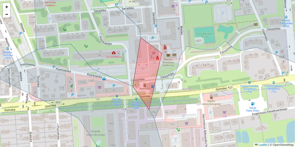 Szczegółowa mapa kodu pocztowego 45-305 z granicami, sąsiednimi kodami pocztowymi i urzędami pocztowymi