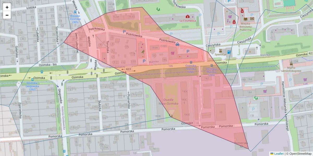 Szczegółowa mapa kodu pocztowego 45-309 z granicami, sąsiednimi kodami pocztowymi i urzędami pocztowymi