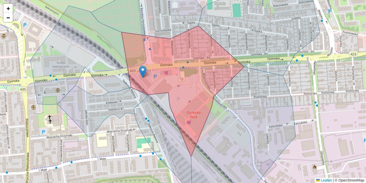 Szczegółowa mapa kodu pocztowego 45-310 z granicami, sąsiednimi kodami pocztowymi i urzędami pocztowymi