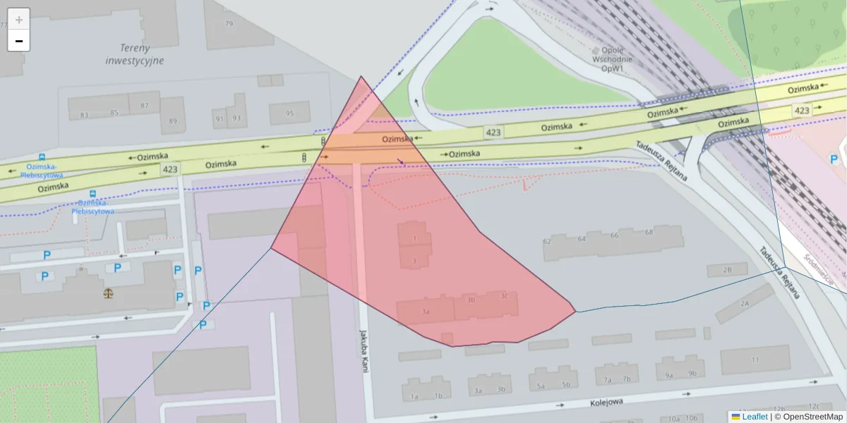 Szczegółowa mapa kodu pocztowego 45-340 z granicami, sąsiednimi kodami pocztowymi i urzędami pocztowymi