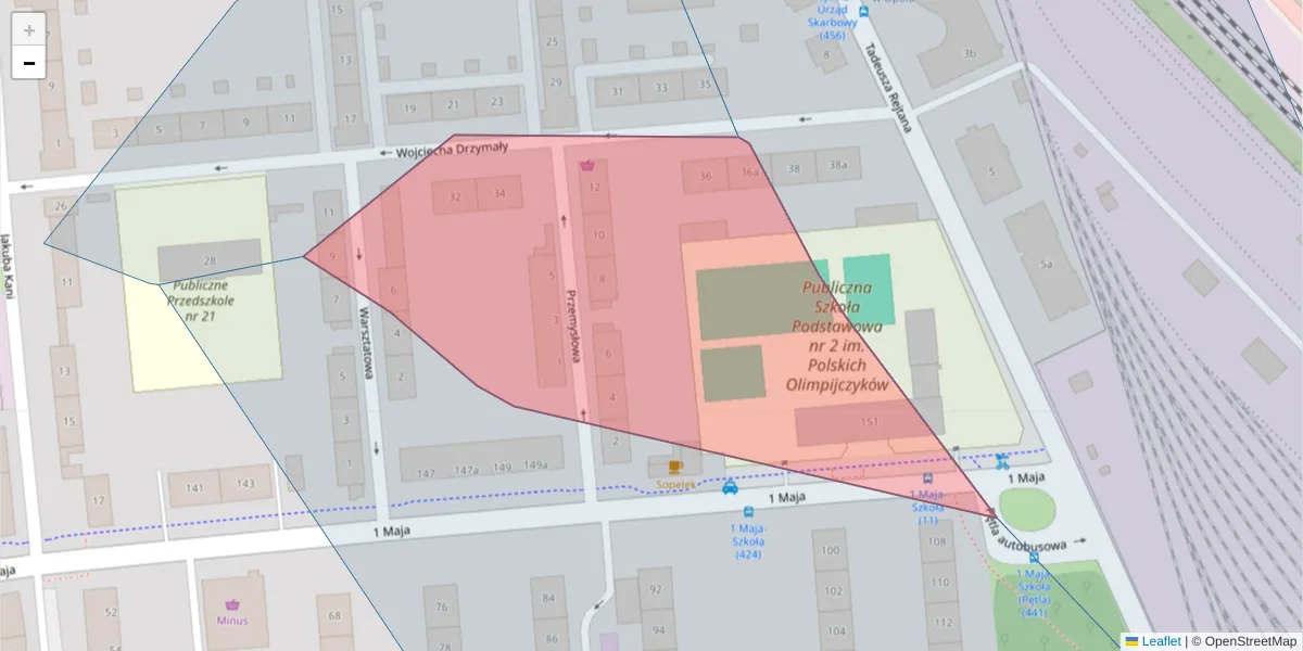 Szczegółowa mapa kodu pocztowego 45-344 z granicami, sąsiednimi kodami pocztowymi i urzędami pocztowymi
